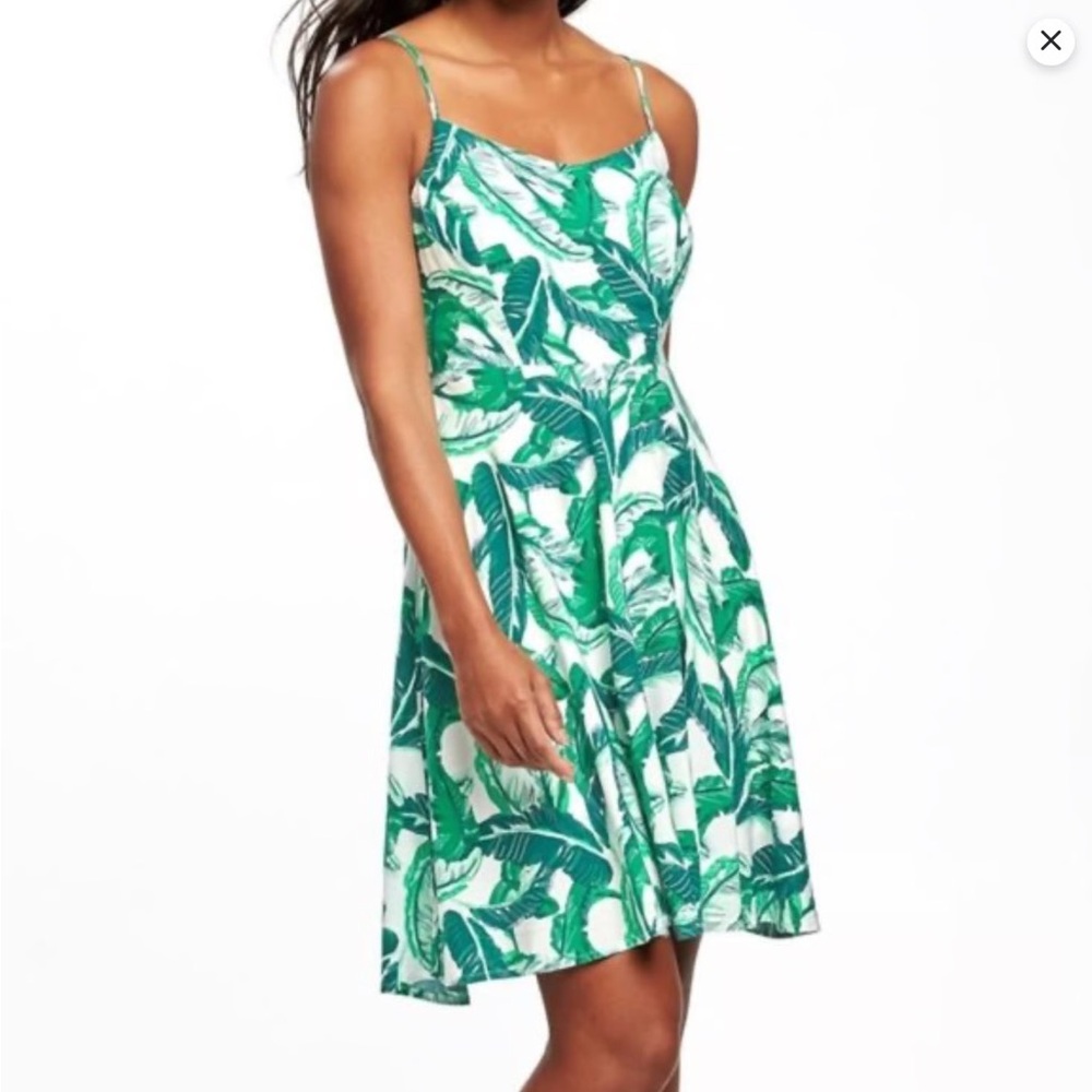 Tropical Green Leaf Print Dress